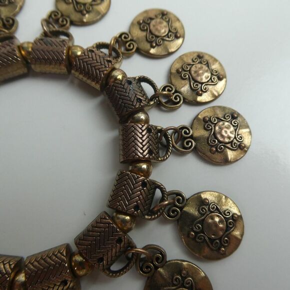 Brass Bronze Tone Dangle Charm Beaded Bracelet Adjustable Stretchy Boho Festival - Picture 5 of 7